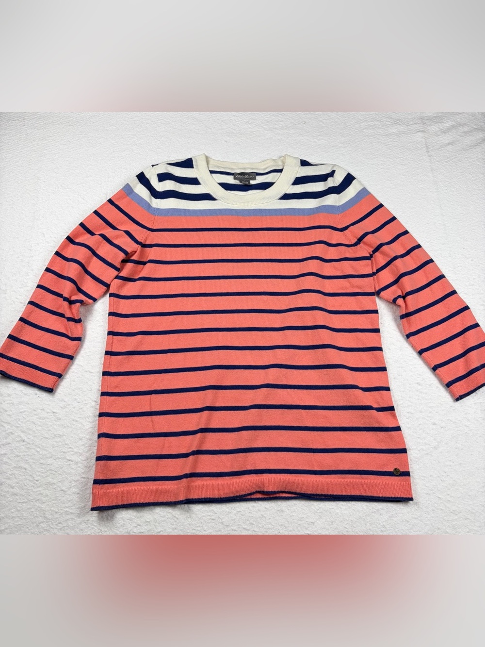 Eddie Bauer Navy and Cream Striped‎ Crewneck Sweater